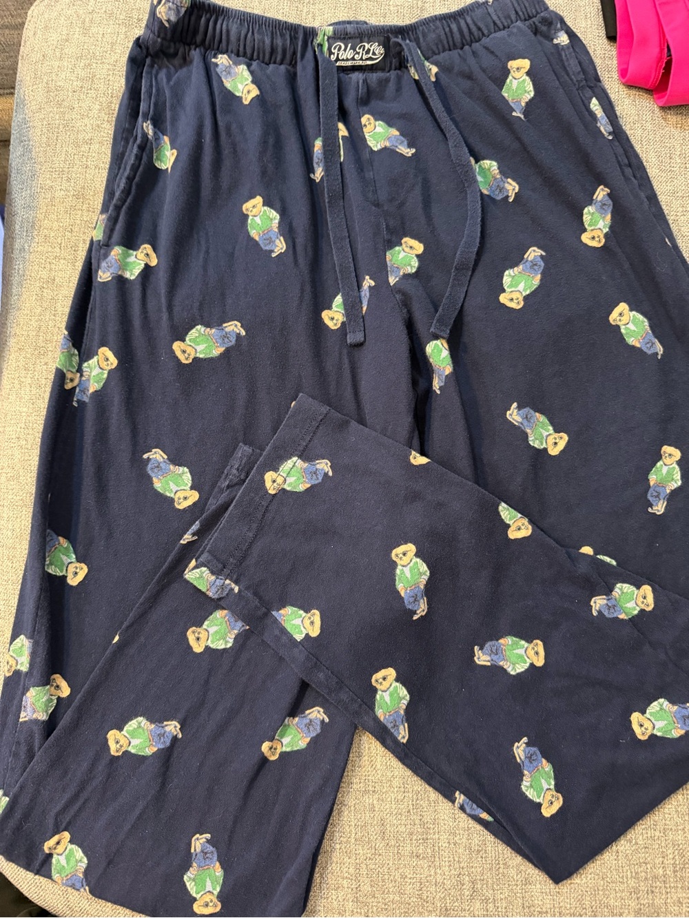 Polo by Ralph Lauren Navy Bear-Print Sleep Pants Size Small Drawstring GUC